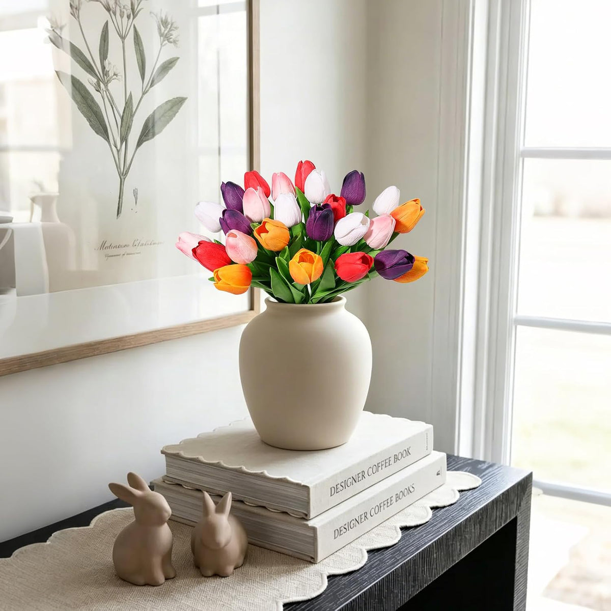 White Tulips Artificial Flowers Faux Silk Tulip Real Touch Tulip Fake Flowers Bouquets Arrangements for Mother's Day Easter Spring Flowers Gifts Home Table Decor