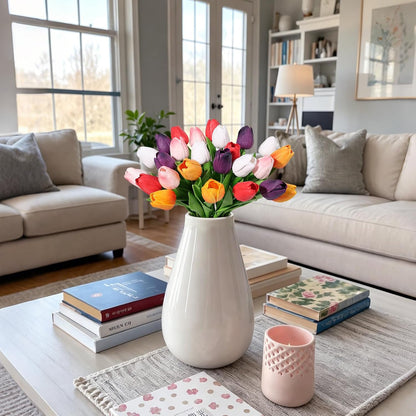 White Tulips Artificial Flowers Faux Silk Tulip Real Touch Tulip Fake Flowers Bouquets Arrangements for Mother's Day Easter Spring Flowers Gifts Home Table Decor