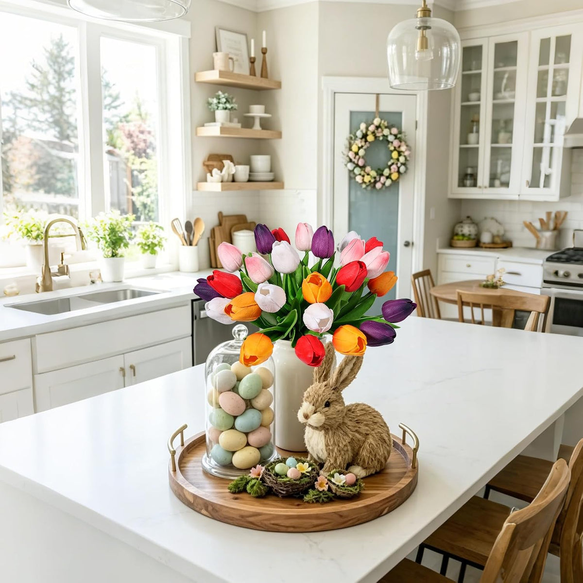 White Tulips Artificial Flowers Faux Silk Tulip Real Touch Tulip Fake Flowers Bouquets Arrangements for Mother's Day Easter Spring Flowers Gifts Home Table Decor