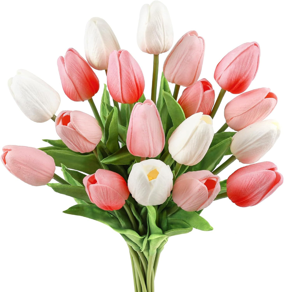White Tulips Artificial Flowers Faux Silk Tulip Real Touch Tulip Fake Flowers Bouquets Arrangements for Mother's Day Easter Spring Flowers Gifts Home Table Decor