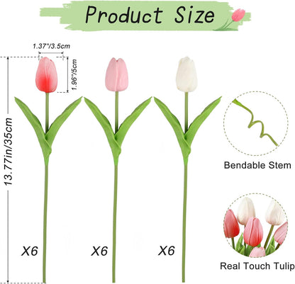 White Tulips Artificial Flowers Faux Silk Tulip Real Touch Tulip Fake Flowers Bouquets Arrangements for Mother's Day Easter Spring Flowers Gifts Home Table Decor