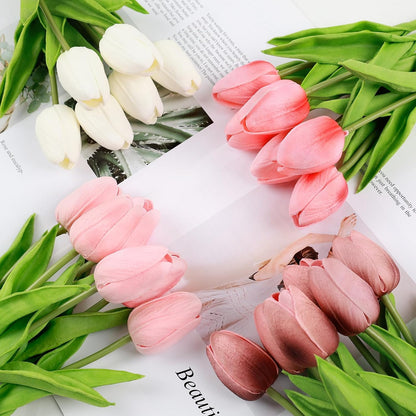 White Tulips Artificial Flowers Faux Silk Tulip Real Touch Tulip Fake Flowers Bouquets Arrangements for Mother's Day Easter Spring Flowers Gifts Home Table Decor