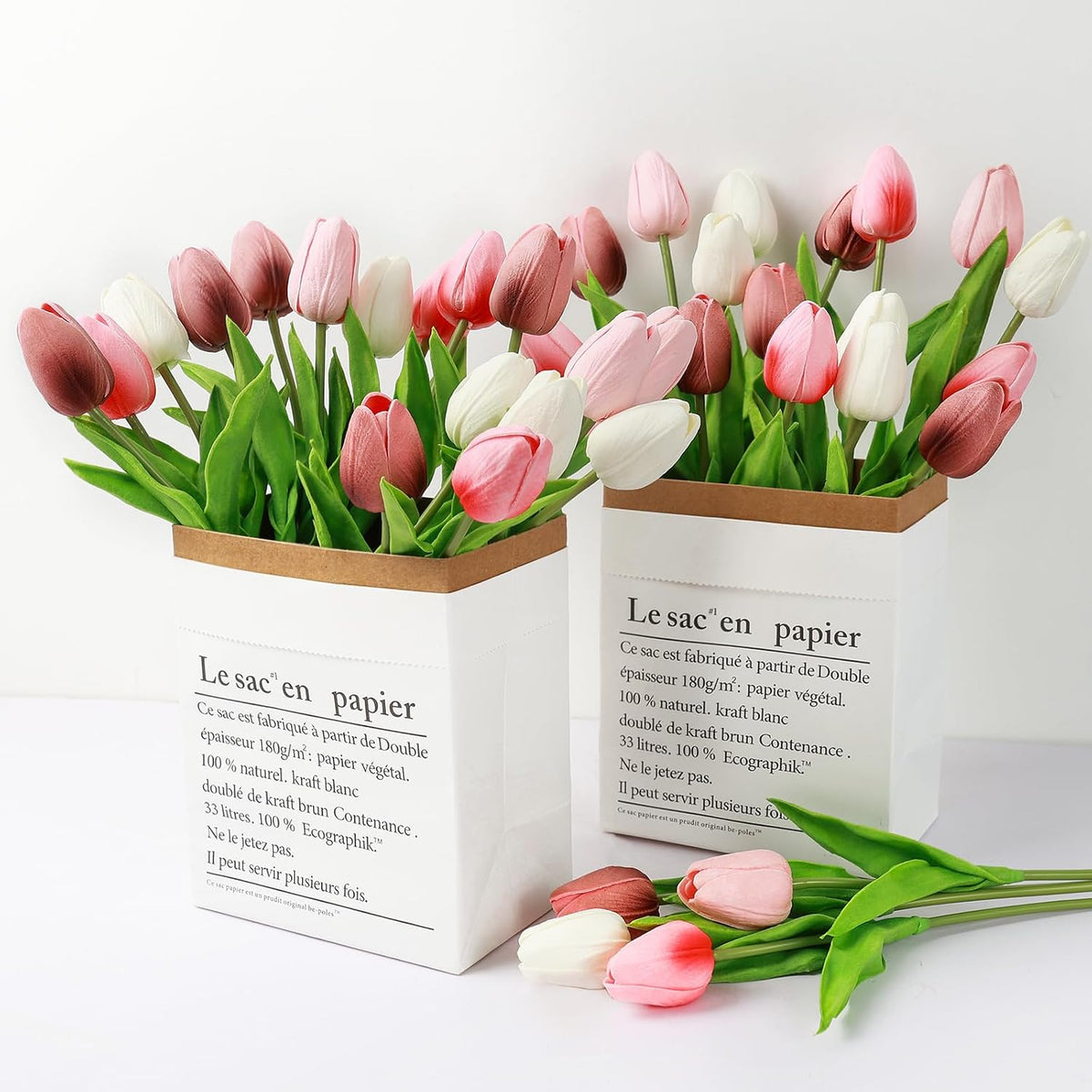 White Tulips Artificial Flowers Faux Silk Tulip Real Touch Tulip Fake Flowers Bouquets Arrangements for Mother's Day Easter Spring Flowers Gifts Home Table Decor