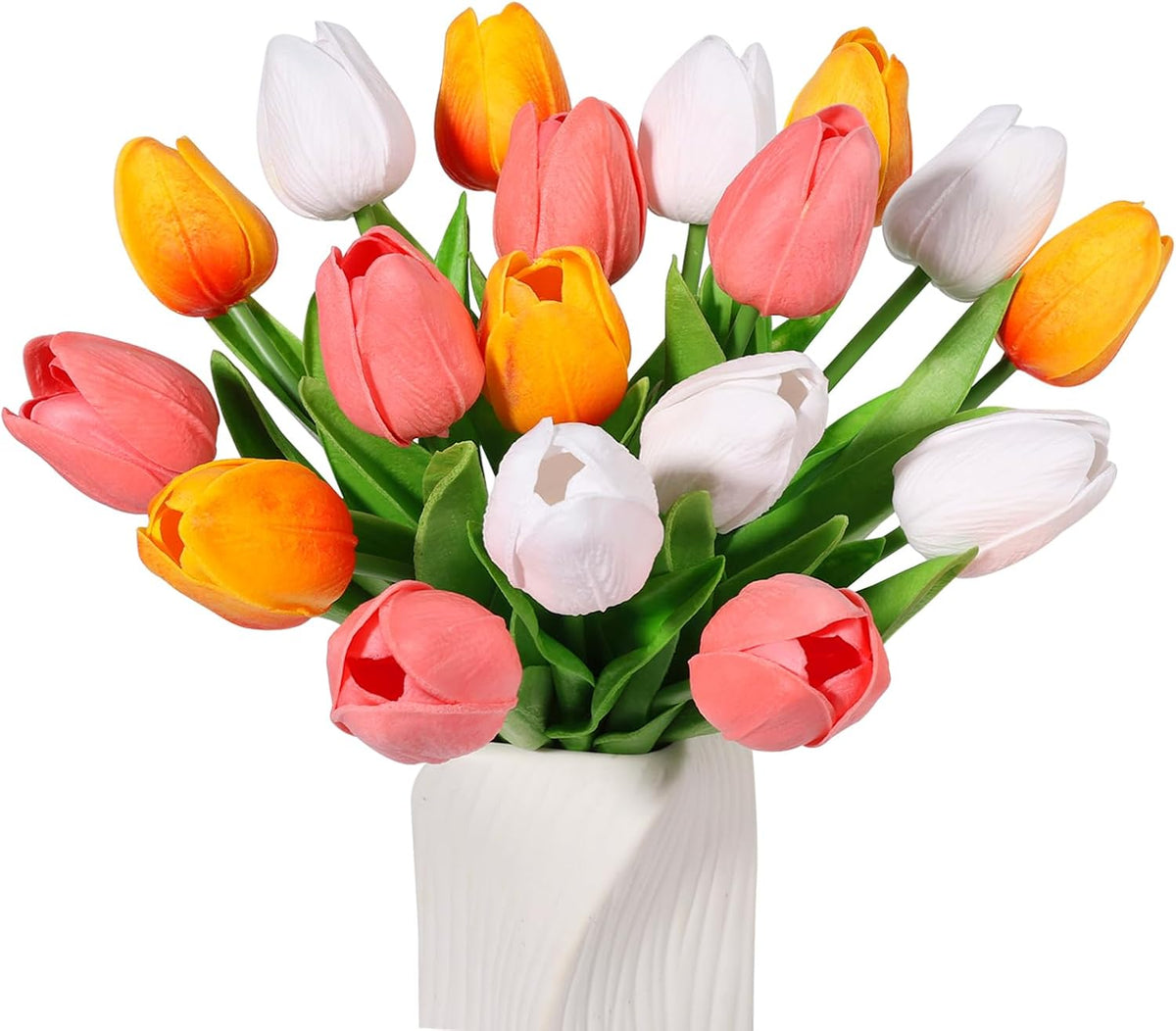 White Tulips Artificial Flowers Faux Silk Tulip Real Touch Tulip Fake Flowers Bouquets Arrangements for Mother's Day Easter Spring Flowers Gifts Home Table Decor