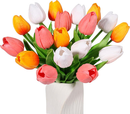 White Tulips Artificial Flowers Faux Silk Tulip Real Touch Tulip Fake Flowers Bouquets Arrangements for Mother's Day Easter Spring Flowers Gifts Home Table Decor