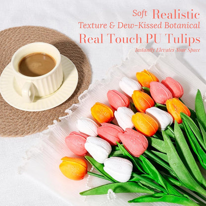 White Tulips Artificial Flowers Faux Silk Tulip Real Touch Tulip Fake Flowers Bouquets Arrangements for Mother's Day Easter Spring Flowers Gifts Home Table Decor