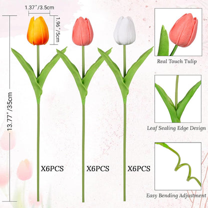 White Tulips Artificial Flowers Faux Silk Tulip Real Touch Tulip Fake Flowers Bouquets Arrangements for Mother's Day Easter Spring Flowers Gifts Home Table Decor