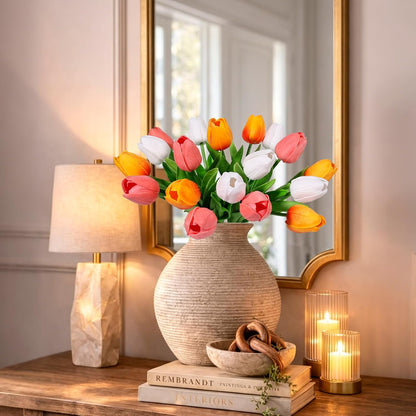 White Tulips Artificial Flowers Faux Silk Tulip Real Touch Tulip Fake Flowers Bouquets Arrangements for Mother's Day Easter Spring Flowers Gifts Home Table Decor