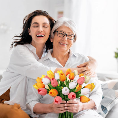 White Tulips Artificial Flowers Faux Silk Tulip Real Touch Tulip Fake Flowers Bouquets Arrangements for Mother's Day Easter Spring Flowers Gifts Home Table Decor