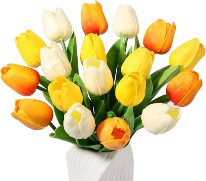 White Tulips Artificial Flowers Faux Silk Tulip Real Touch Tulip Fake Flowers Bouquets Arrangements for Mother's Day Easter Spring Flowers Gifts Home Table Decor