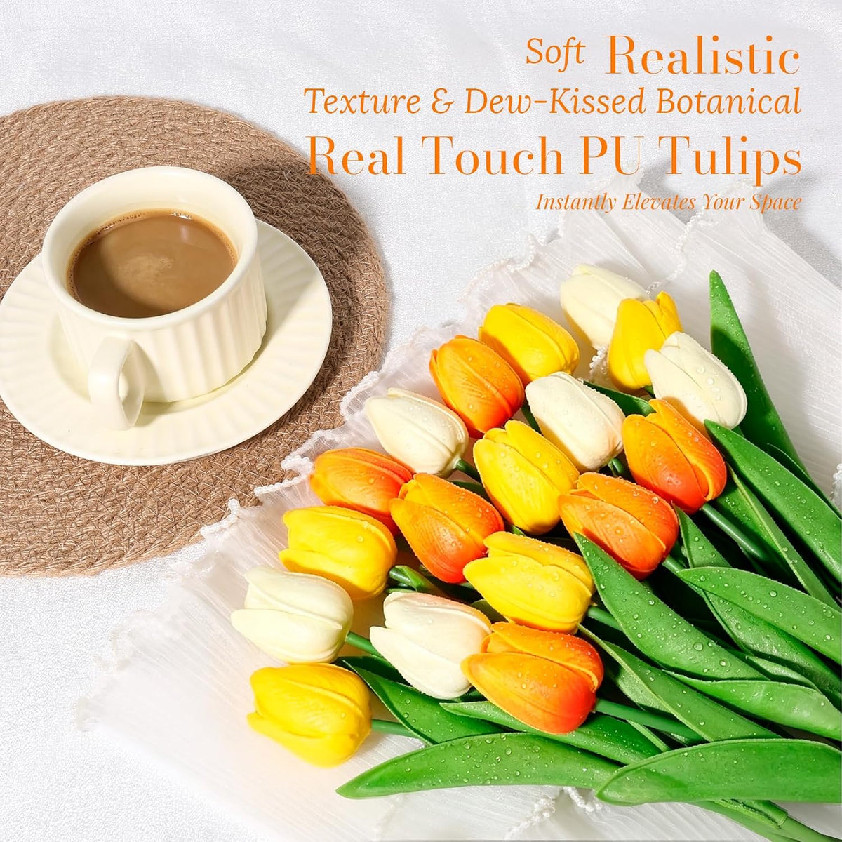 White Tulips Artificial Flowers Faux Silk Tulip Real Touch Tulip Fake Flowers Bouquets Arrangements for Mother's Day Easter Spring Flowers Gifts Home Table Decor