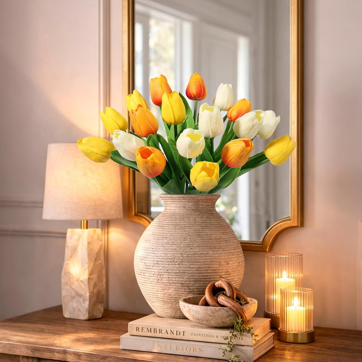 White Tulips Artificial Flowers Faux Silk Tulip Real Touch Tulip Fake Flowers Bouquets Arrangements for Mother's Day Easter Spring Flowers Gifts Home Table Decor