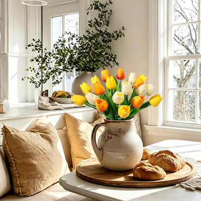 White Tulips Artificial Flowers Faux Silk Tulip Real Touch Tulip Fake Flowers Bouquets Arrangements for Mother's Day Easter Spring Flowers Gifts Home Table Decor