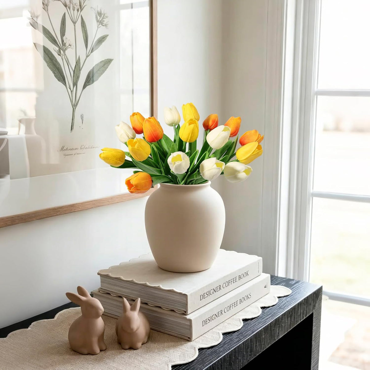 White Tulips Artificial Flowers Faux Silk Tulip Real Touch Tulip Fake Flowers Bouquets Arrangements for Mother's Day Easter Spring Flowers Gifts Home Table Decor