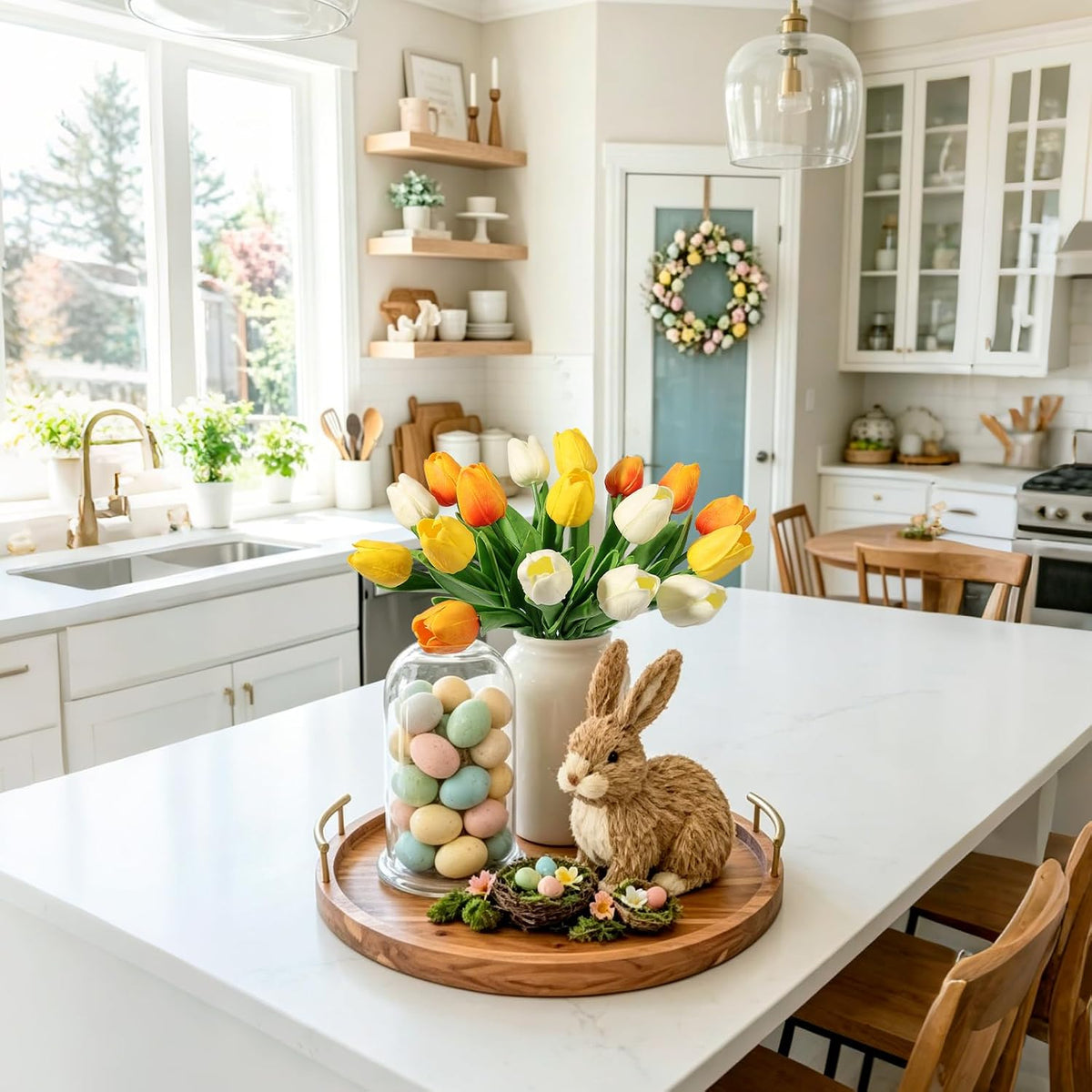 White Tulips Artificial Flowers Faux Silk Tulip Real Touch Tulip Fake Flowers Bouquets Arrangements for Mother's Day Easter Spring Flowers Gifts Home Table Decor