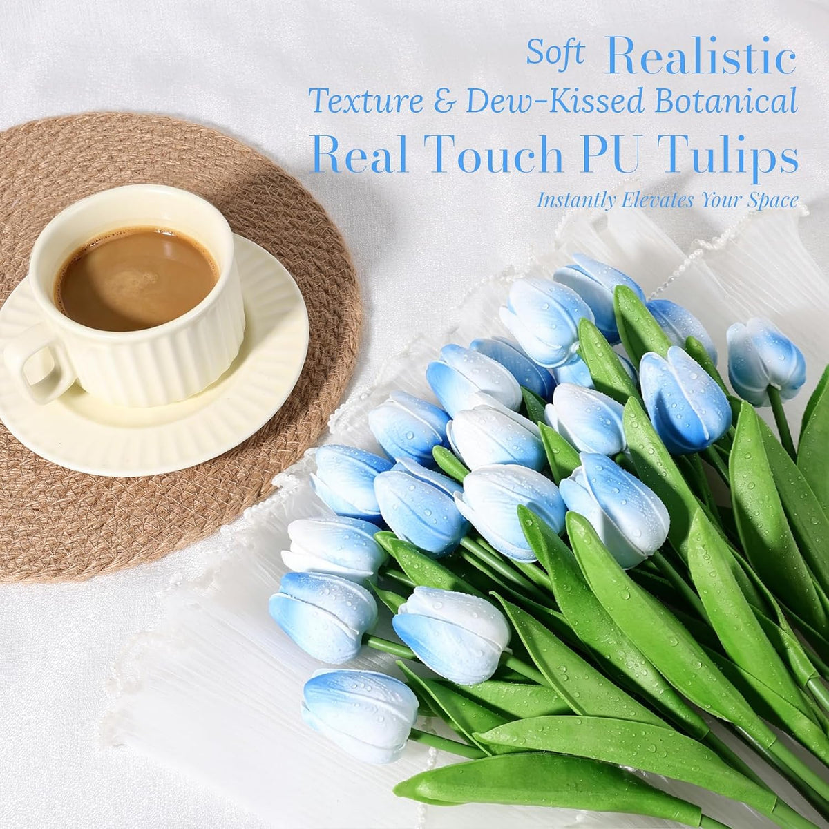 White Tulips Artificial Flowers Faux Silk Tulip Real Touch Tulip Fake Flowers Bouquets Arrangements for Mother's Day Easter Spring Flowers Gifts Home Table Decor