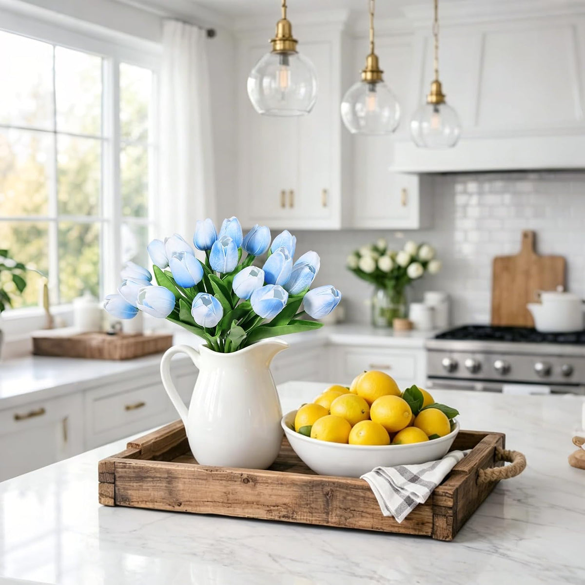 White Tulips Artificial Flowers Faux Silk Tulip Real Touch Tulip Fake Flowers Bouquets Arrangements for Mother's Day Easter Spring Flowers Gifts Home Table Decor