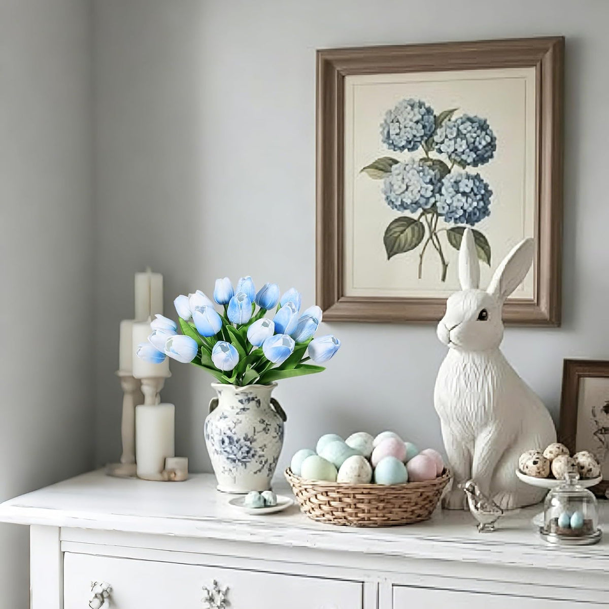 White Tulips Artificial Flowers Faux Silk Tulip Real Touch Tulip Fake Flowers Bouquets Arrangements for Mother's Day Easter Spring Flowers Gifts Home Table Decor