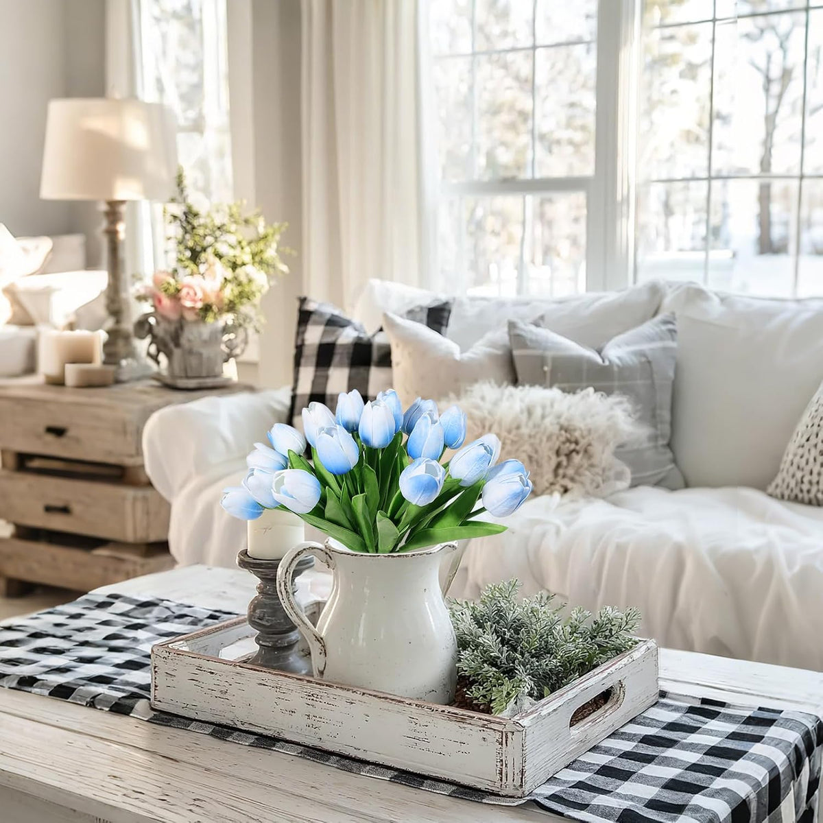 White Tulips Artificial Flowers Faux Silk Tulip Real Touch Tulip Fake Flowers Bouquets Arrangements for Mother's Day Easter Spring Flowers Gifts Home Table Decor