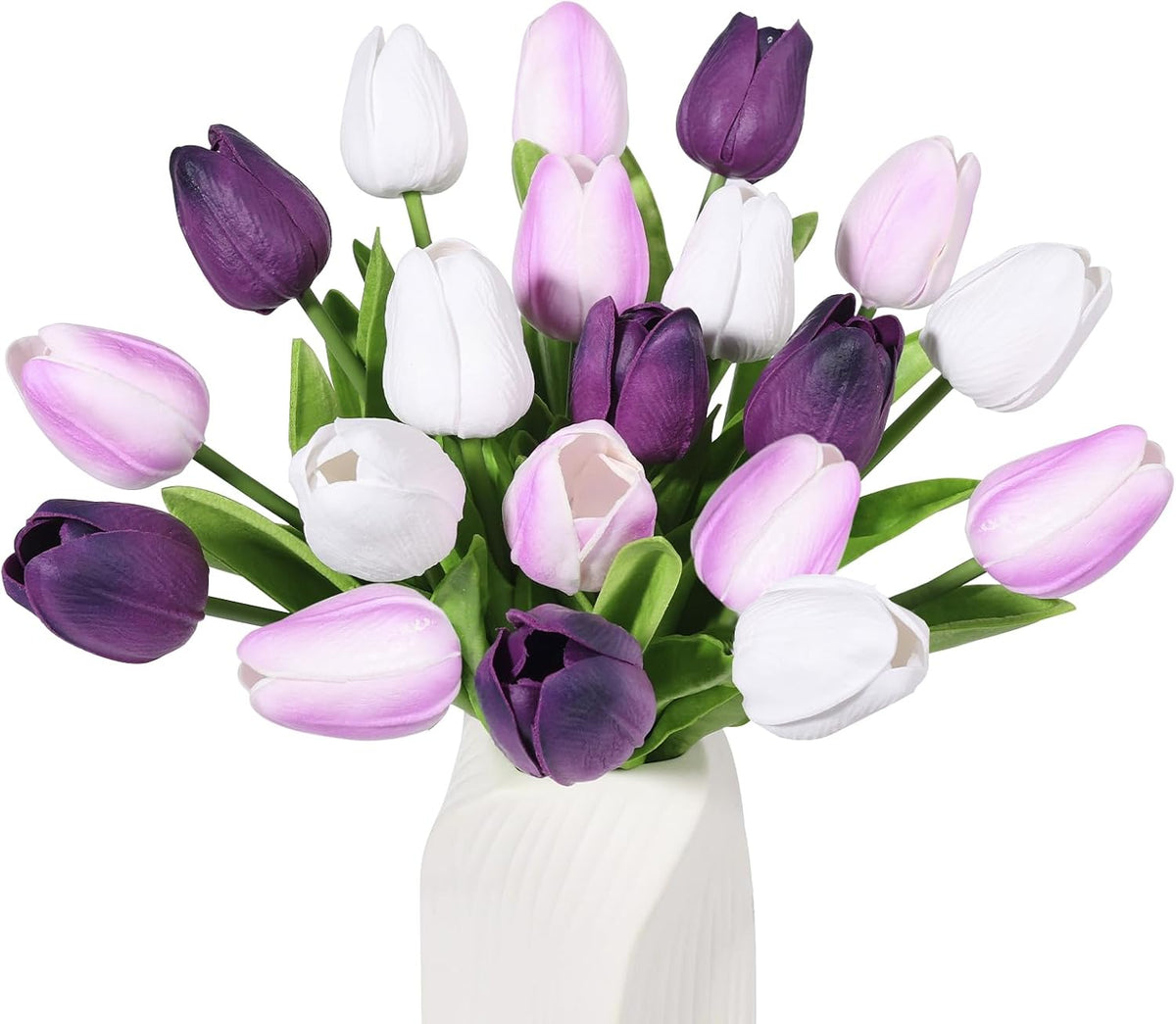 White Tulips Artificial Flowers Faux Silk Tulip Real Touch Tulip Fake Flowers Bouquets Arrangements for Mother's Day Easter Spring Flowers Gifts Home Table Decor