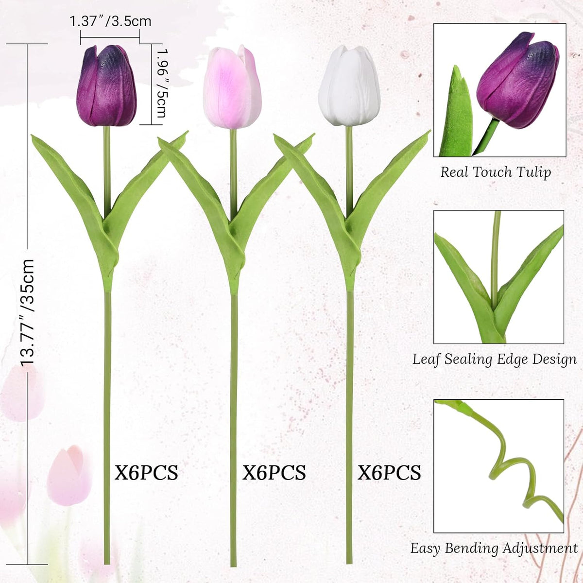 White Tulips Artificial Flowers Faux Silk Tulip Real Touch Tulip Fake Flowers Bouquets Arrangements for Mother's Day Easter Spring Flowers Gifts Home Table Decor