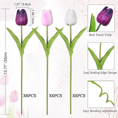 White Tulips Artificial Flowers Faux Silk Tulip Real Touch Tulip Fake Flowers Bouquets Arrangements for Mother's Day Easter Spring Flowers Gifts Home Table Decor