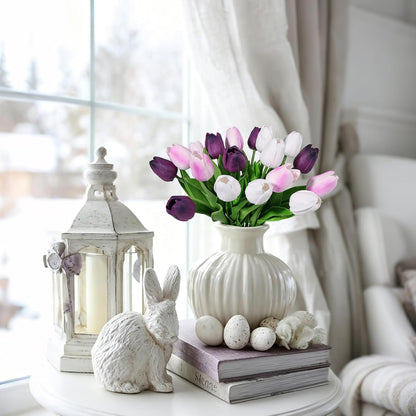 White Tulips Artificial Flowers Faux Silk Tulip Real Touch Tulip Fake Flowers Bouquets Arrangements for Mother's Day Easter Spring Flowers Gifts Home Table Decor