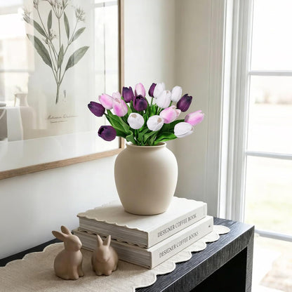 White Tulips Artificial Flowers Faux Silk Tulip Real Touch Tulip Fake Flowers Bouquets Arrangements for Mother's Day Easter Spring Flowers Gifts Home Table Decor