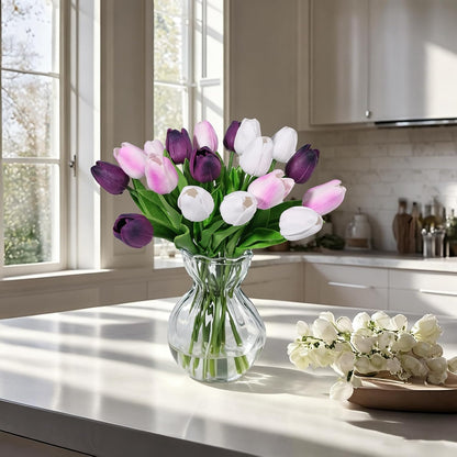 White Tulips Artificial Flowers Faux Silk Tulip Real Touch Tulip Fake Flowers Bouquets Arrangements for Mother's Day Easter Spring Flowers Gifts Home Table Decor