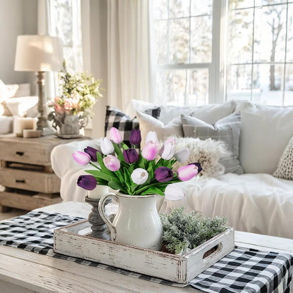 White Tulips Artificial Flowers Faux Silk Tulip Real Touch Tulip Fake Flowers Bouquets Arrangements for Mother's Day Easter Spring Flowers Gifts Home Table Decor