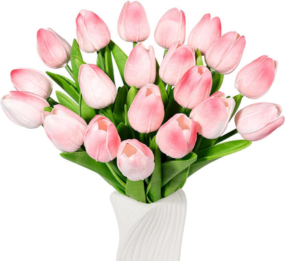 White Tulips Artificial Flowers Faux Silk Tulip Real Touch Tulip Fake Flowers Bouquets Arrangements for Mother's Day Easter Spring Flowers Gifts Home Table Decor