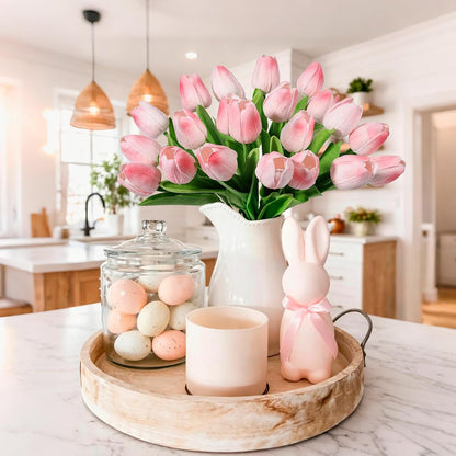 White Tulips Artificial Flowers Faux Silk Tulip Real Touch Tulip Fake Flowers Bouquets Arrangements for Mother's Day Easter Spring Flowers Gifts Home Table Decor