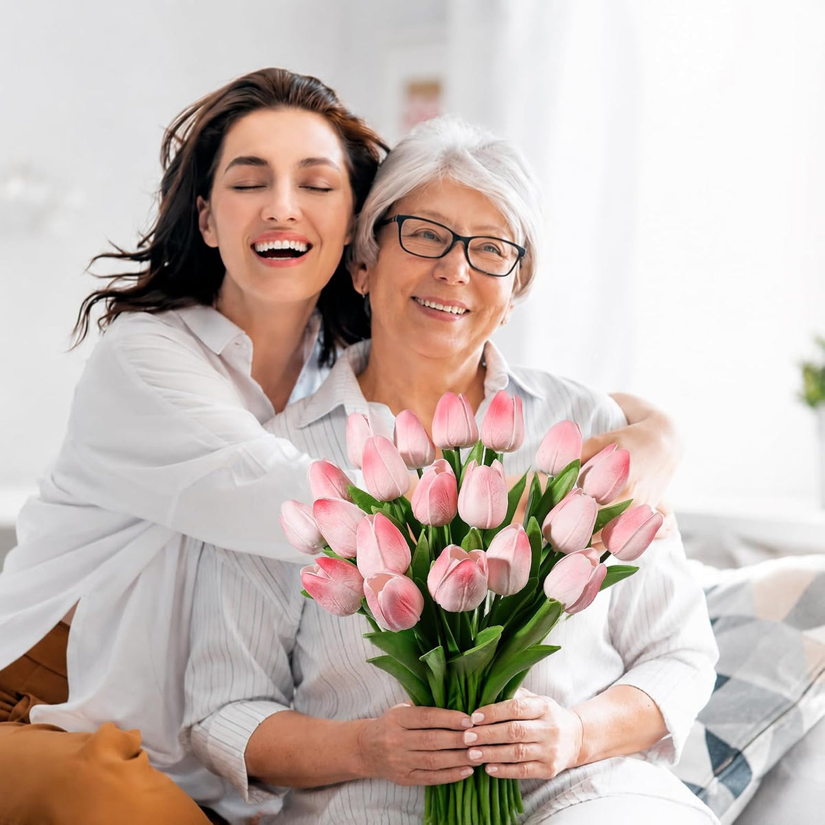White Tulips Artificial Flowers Faux Silk Tulip Real Touch Tulip Fake Flowers Bouquets Arrangements for Mother's Day Easter Spring Flowers Gifts Home Table Decor