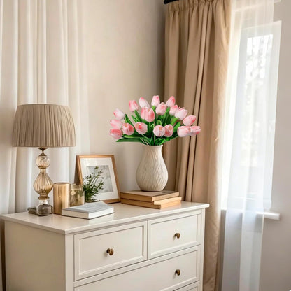 White Tulips Artificial Flowers Faux Silk Tulip Real Touch Tulip Fake Flowers Bouquets Arrangements for Mother's Day Easter Spring Flowers Gifts Home Table Decor