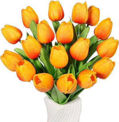 White Tulips Artificial Flowers Faux Silk Tulip Real Touch Tulip Fake Flowers Bouquets Arrangements for Mother's Day Easter Spring Flowers Gifts Home Table Decor