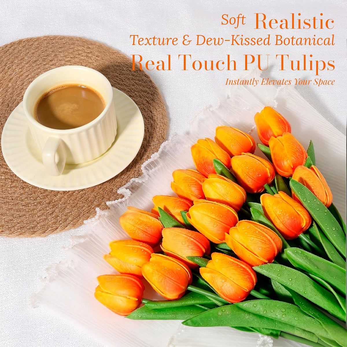 White Tulips Artificial Flowers Faux Silk Tulip Real Touch Tulip Fake Flowers Bouquets Arrangements for Mother's Day Easter Spring Flowers Gifts Home Table Decor