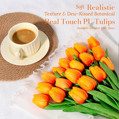 White Tulips Artificial Flowers Faux Silk Tulip Real Touch Tulip Fake Flowers Bouquets Arrangements for Mother's Day Easter Spring Flowers Gifts Home Table Decor