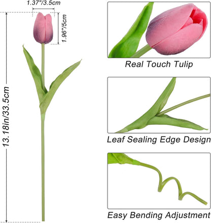White Tulips Artificial Flowers Faux Silk Tulip Real Touch Tulip Fake Flowers Bouquets Arrangements for Mother's Day Easter Spring Flowers Gifts Home Table Decor