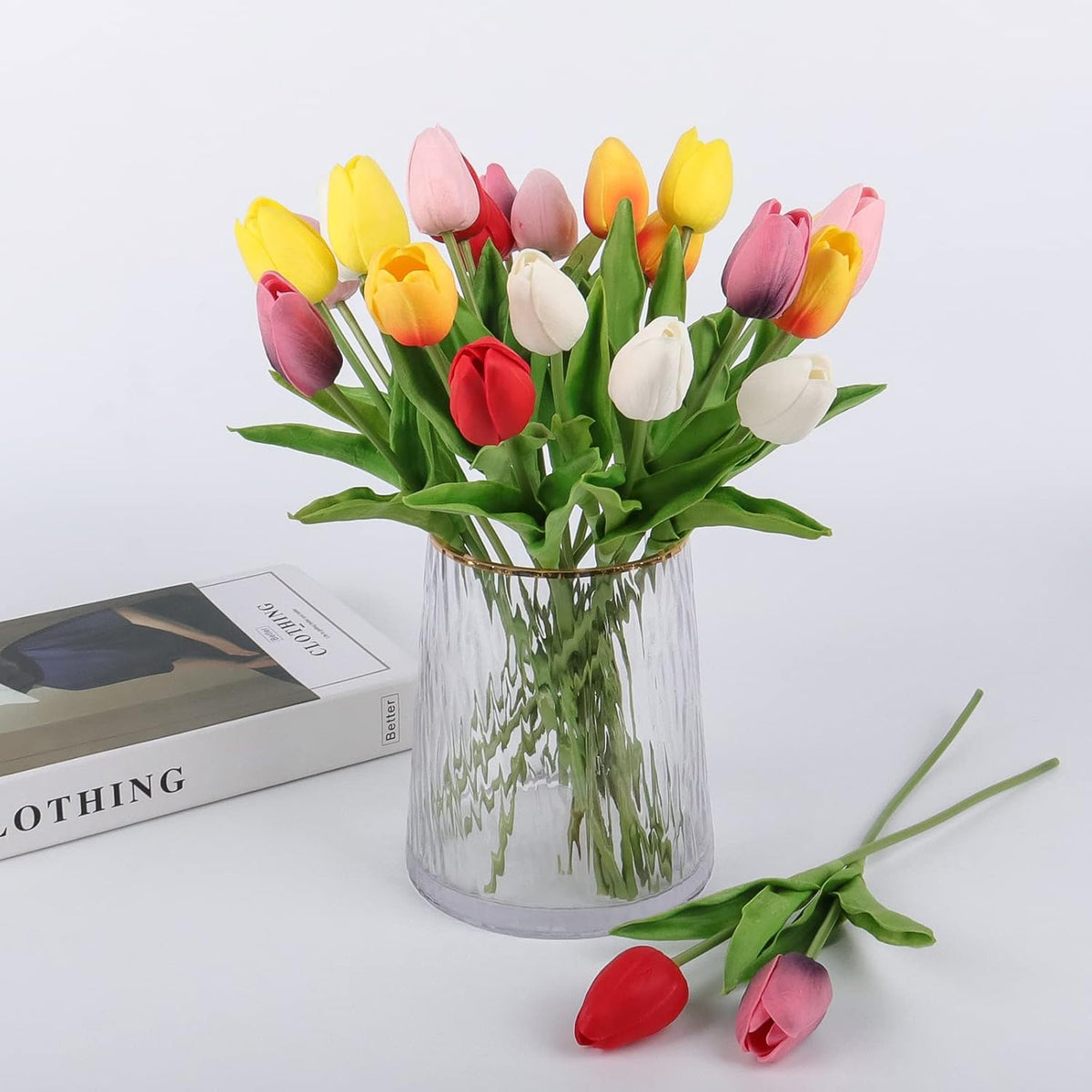 White Tulips Artificial Flowers Faux Silk Tulip Real Touch Tulip Fake Flowers Bouquets Arrangements for Mother's Day Easter Spring Flowers Gifts Home Table Decor