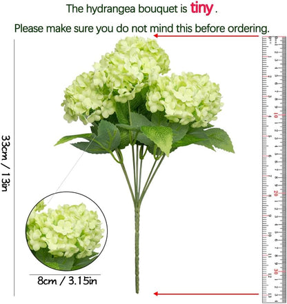 Artificial Hydrangea Flowers 1 Pack Fake Hydrangea Bouquet with 7 Head 3.15” Tiny Hydrangea for Wedding Bouquet Party Home Decor DIY Baby Shower Centerpieces Tables Decoration(Green)