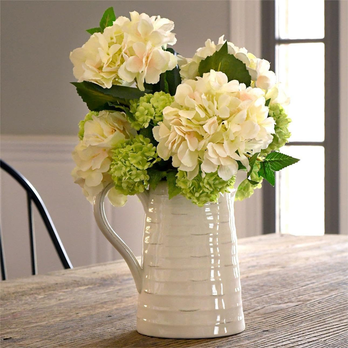 Artificial Hydrangea Flowers 1 Pack Fake Hydrangea Bouquet with 7 Head 3.15” Tiny Hydrangea for Wedding Bouquet Party Home Decor DIY Baby Shower Centerpieces Tables Decoration(Green)