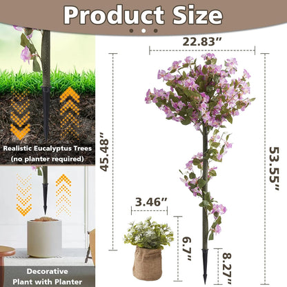 4FT Artificial Bougainvillea Trees with Spikes, 2 Pack Faux Floral Plant Blooming Bush with Spike, 48" Large Fake Tree for Indoor Outdoor Porch Decor