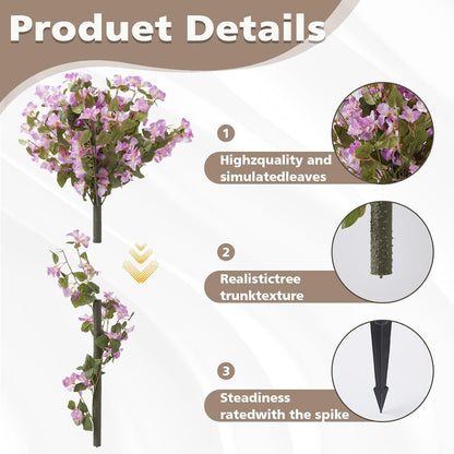 4FT Artificial Bougainvillea Trees with Spikes, 2 Pack Faux Floral Plant Blooming Bush with Spike, 48" Large Fake Tree for Indoor Outdoor Porch Decor
