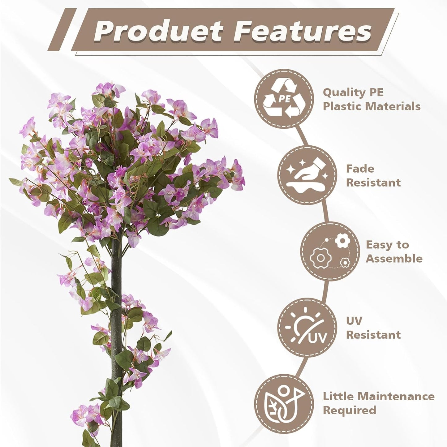 4FT Artificial Bougainvillea Trees with Spikes, 2 Pack Faux Floral Plant Blooming Bush with Spike, 48" Large Fake Tree for Indoor Outdoor Porch Decor