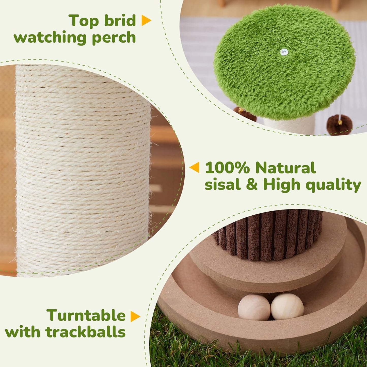 34inches Tall Cat Scratching Post with Cat Ball Track Toy Heavy Duty and Thicker Large Diameter Natural Sisal Cat Scratcher Post for Large Cats and Small Cats Protect Your Furniture