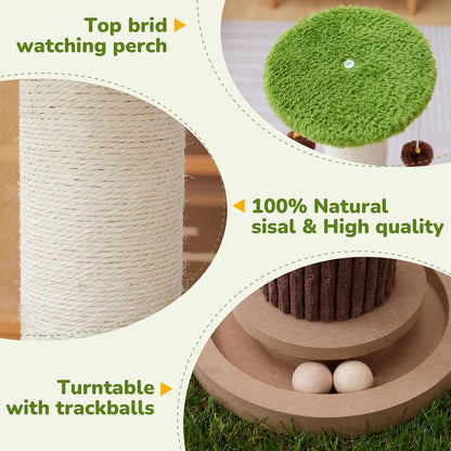 34inches Tall Cat Scratching Post with Cat Ball Track Toy Heavy Duty and Thicker Large Diameter Natural Sisal Cat Scratcher Post for Large Cats and Small Cats Protect Your Furniture