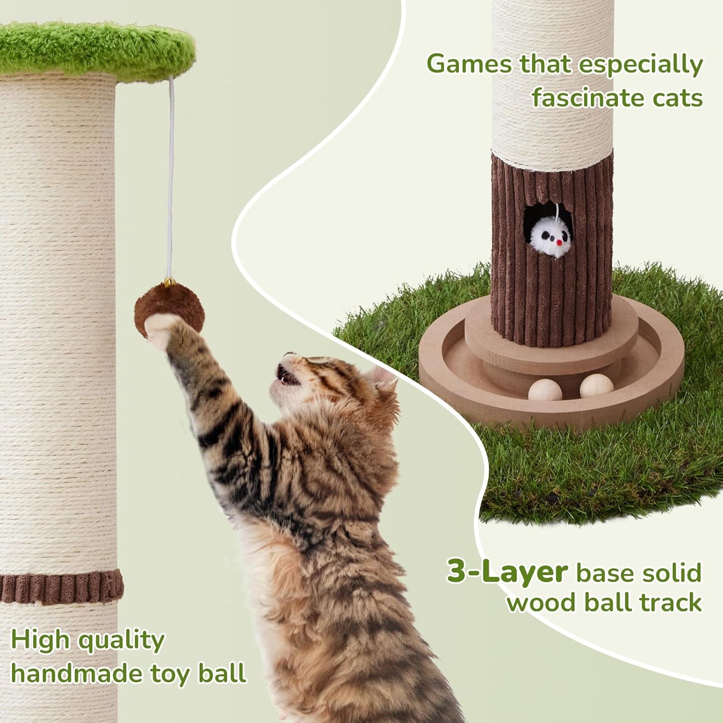 34inches Tall Cat Scratching Post with Cat Ball Track Toy Heavy Duty and Thicker Large Diameter Natural Sisal Cat Scratcher Post for Large Cats and Small Cats Protect Your Furniture