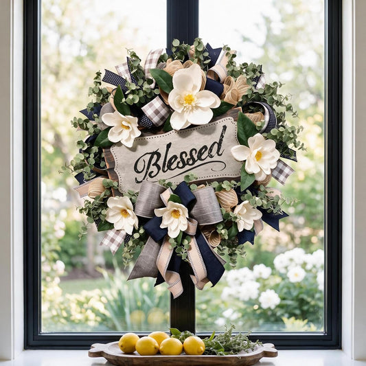 Spring Summer Wreath for Front Door,Farmhouse White Floral Porch Decor