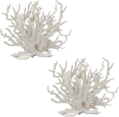 2 Pcs Artificial Aquarium Coral Reef Decor White | PVC, Faux, Fish Tank Ornament, Landscape Accessories
