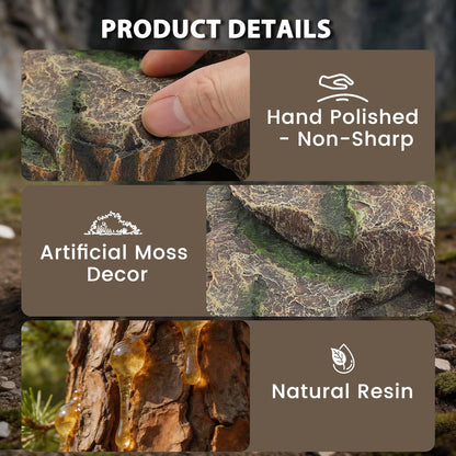 Resin Reptile Cave Hideout, Rock-Style Basking Platform, Aquarium and Terrarium Decor, Ideal for Reptiles, Amphibians and Fish